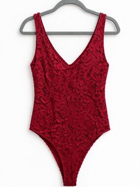 Painted Threads Red Lace Bodysuit | Size L | V-Neck | Elegant & Sexy NWOT